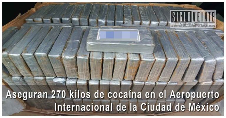 Aseguran 270 kilos de cocaína en el Aeropuerto Internacional de la Ciudad de México