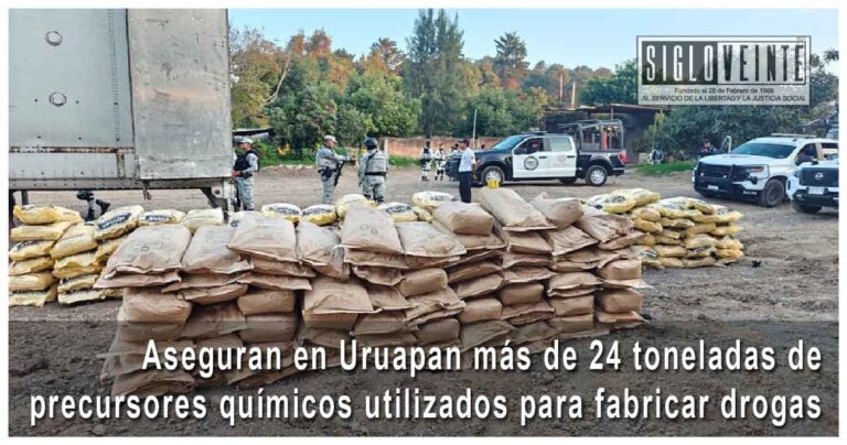 Aseguran en Uruapan más de 24 toneladas de precursores químicos utilizados para fabricar drogas