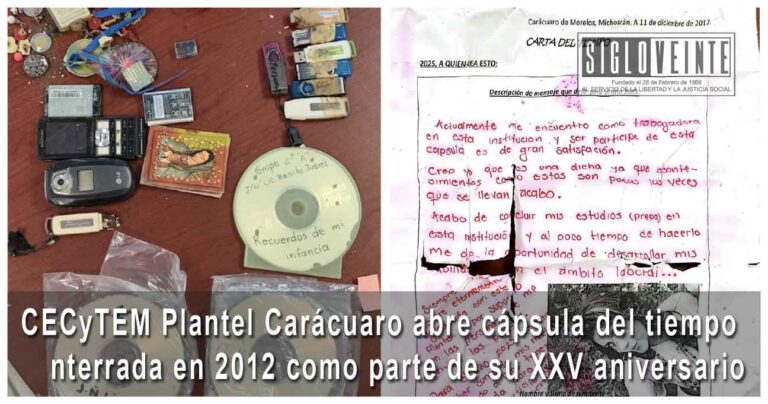 CECyTEM Plantel Carácuaro abre cápsula del tiempo enterrada en 2012 como parte de su XXV aniversario