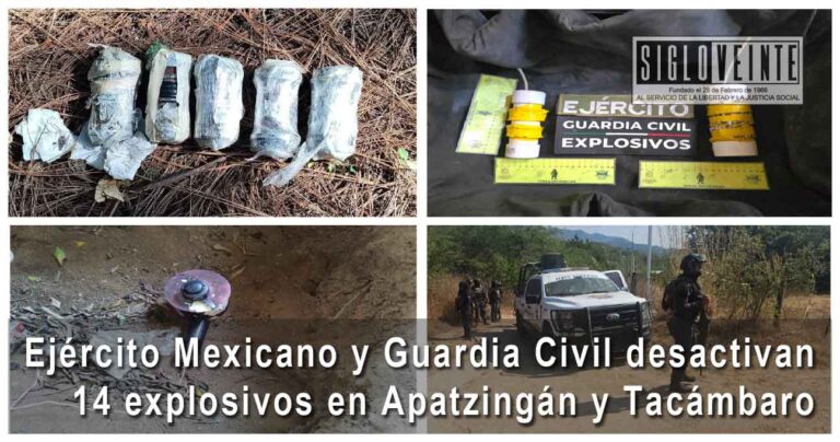 Ejército Mexicano y Guardia Civil desactivan 14 explosivos en Apatzingán y Tacámbaro