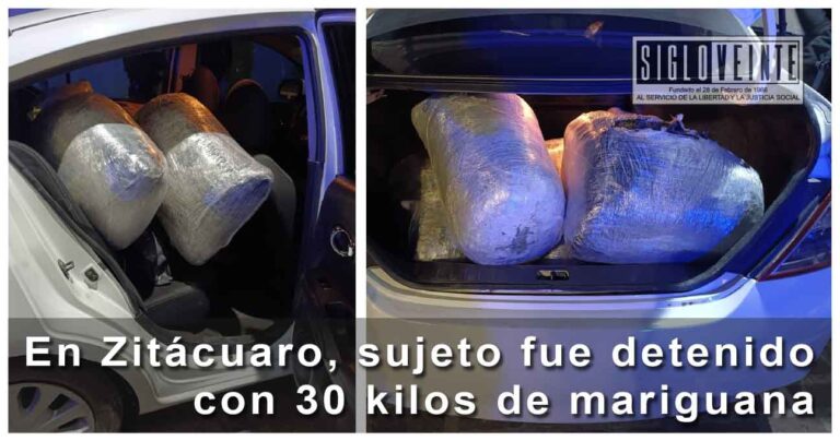 En Zitácuaro, sujeto fue detenido con 30 kilos de mariguana
