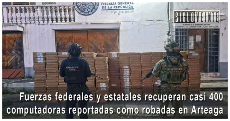 Fuerzas federales y estatales recuperan casi 400 computadoras reportadas como robadas en Arteaga