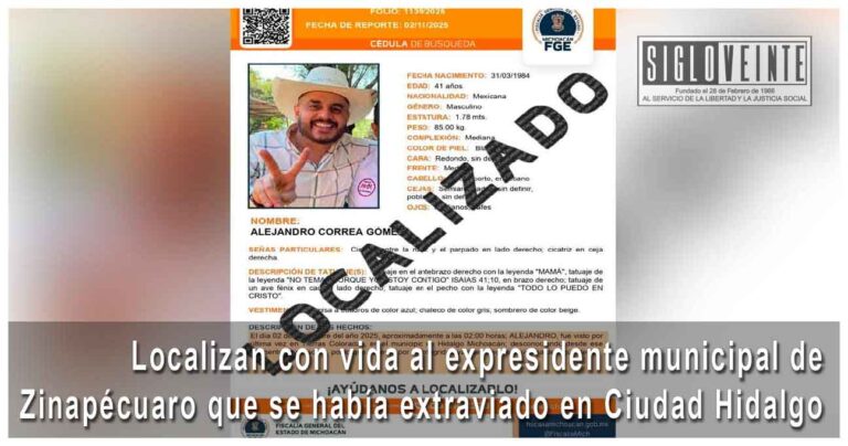 Localizan con vida al expresidente municipal de Zinapécuaro que se había extraviado en Ciudad Hidalgo