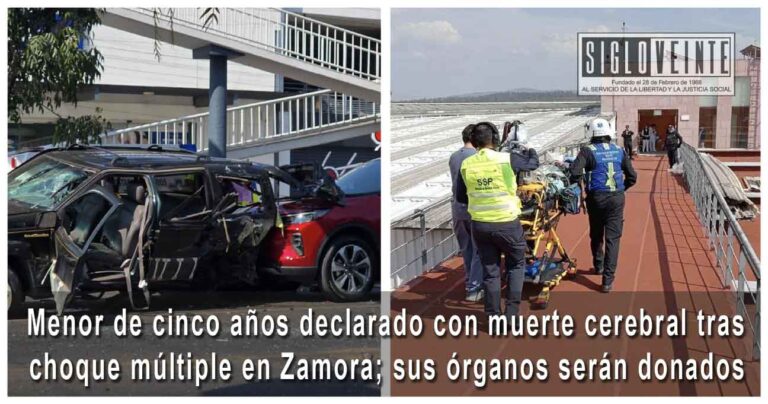 Menor de cinco años declarado con muerte cerebral tras choque múltiple en Zamora; sus órganos serán donados