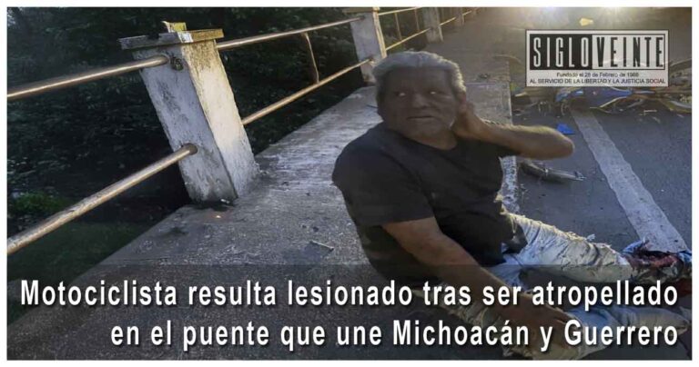 Motociclista resulta lesionado tras ser atropellado en el puente que une Michoacán y Guerrero