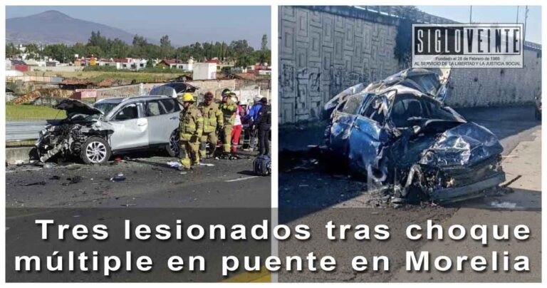 Tres lesionados tras choque múltiple en puente en Morelia