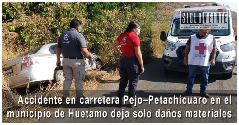 Accidente en carretera Pejo–Petachícuaro en el municipio de Huetamo deja solo daños materiales