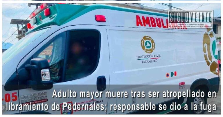 Adulto mayor muere tras ser atropellado en libramiento de Pedernales; responsable se dio a la fuga