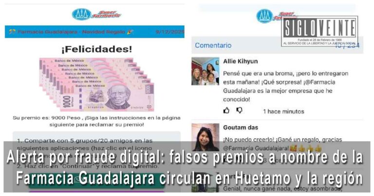 Alerta por fraude digital: falsos premios a nombre de Farmacia Guadalajara circulan en Huetamo y la región