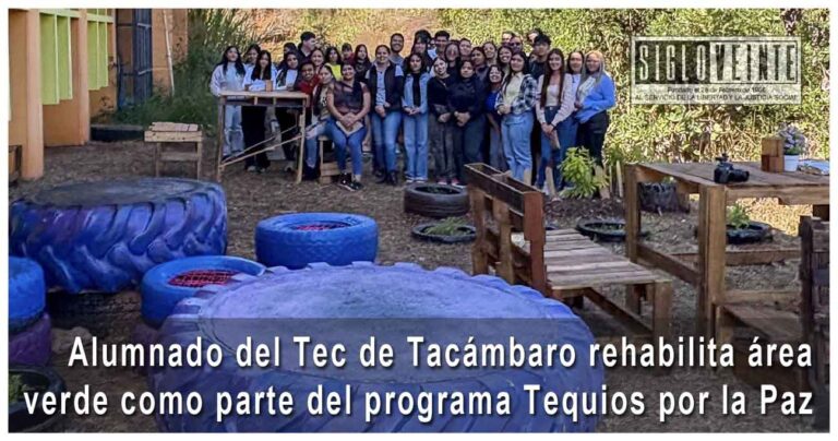 Alumnado del Tec de Tacámbaro rehabilita área verde como parte del programa Tequios por la Paz