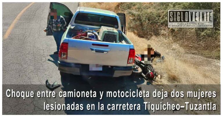 Choque entre camioneta y motocicleta deja dos mujeres lesionadas en la carretera Tiquicheo–Tuzantla