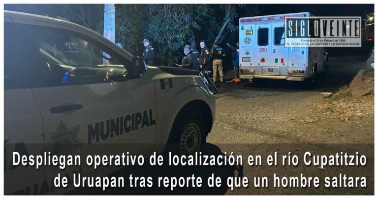 Despliegan operativo de localización en el río Cupatitzio de Uruapan, tras reporte de que un hombre saltara