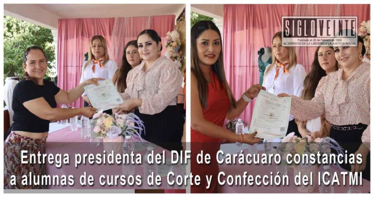 Entrega presidenta del DIF de Carácuaro constancias a alumnas de cursos de Corte y Confección del ICATMI