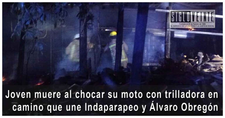 Joven muere al chocar su moto con trilladora en camino que une Indaparapeo y Álvaro Obregón