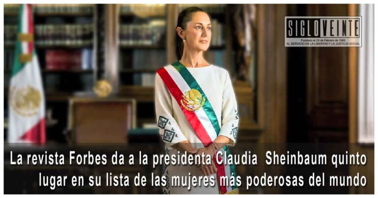 La revista Forbes da a la presidenta Claudia  Sheinbaum quinto lugar en su lista de las mujeres más poderosas del mundo