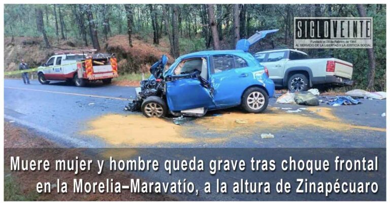 Muere mujer y hombre queda grave tras choque frontal en la Morelia–Maravatío, a la altura de Zinapécuaro