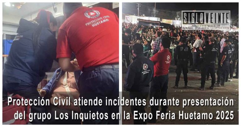 Protección Civil atiende incidentes durante presentación del grupo Los Inquietos en la Expo Feria Huetamo 2025