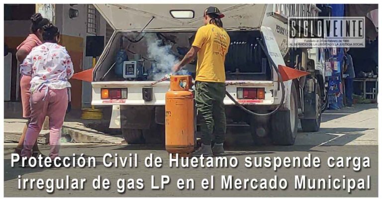 Protección Civil de Huetamo suspende carga irregular de gas LP en el Mercado Municipal
