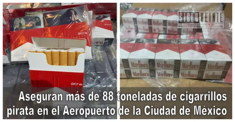 Aseguran más de 88 toneladas de cigarrillos pirata en el Aeropuerto de la Ciudad de México