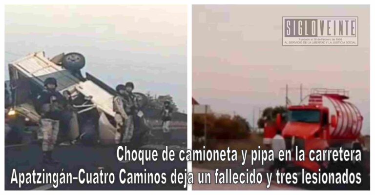 Choque de camioneta y pipa en la carretera Apatzingán–Cuatro Caminos deja un fallecido y tres lesionados