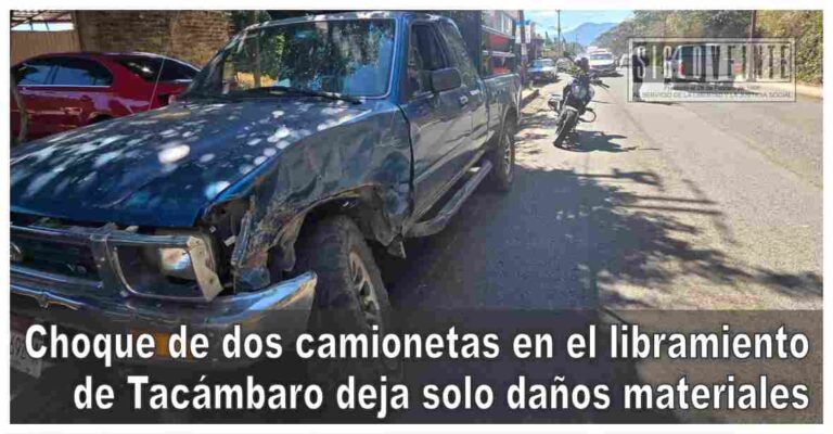 Choque de dos camionetas en el libramiento de Tacámbaro deja solo daños materiales