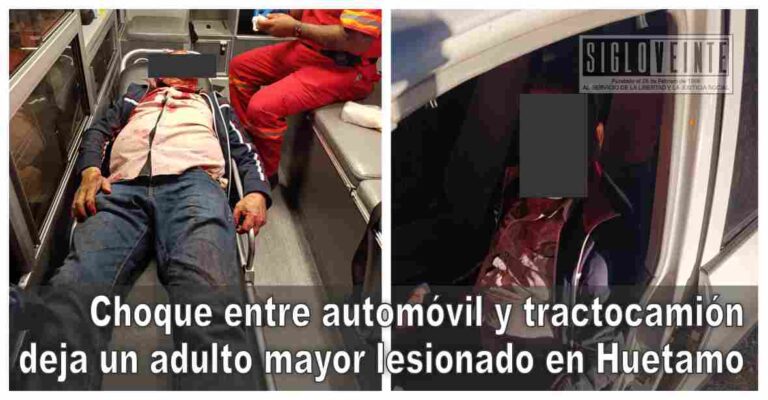 Choque entre automóvil y tractocamión deja un adulto mayor lesionado en Huetamo