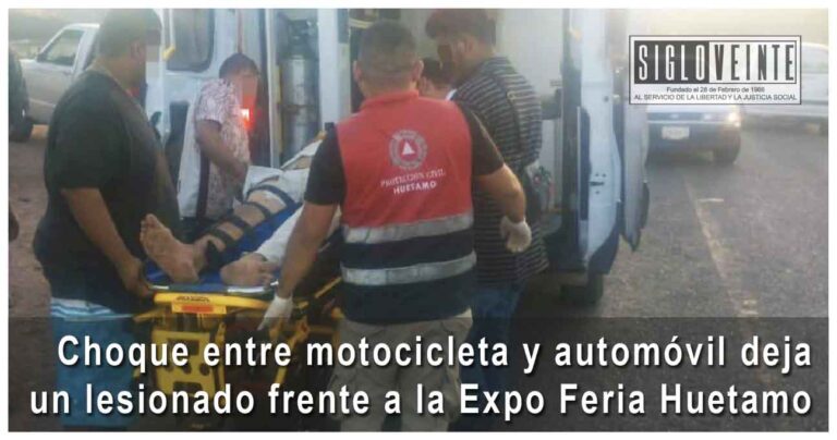 Choque entre motocicleta y automóvil deja un lesionado frente a la Expo Feria Huetamo