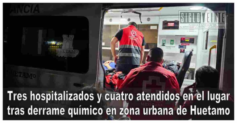 Tres hospitalizados y cuatro atendidos en el lugar tras derrame químico en zona urbana de Huetamo
