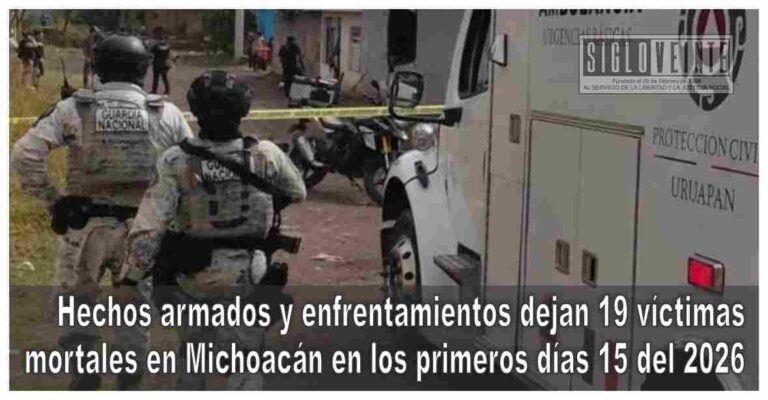 Hechos armados y enfrentamientos dejan 19 víctimas mortales en Michoacán en los primeros días 15 del 2026