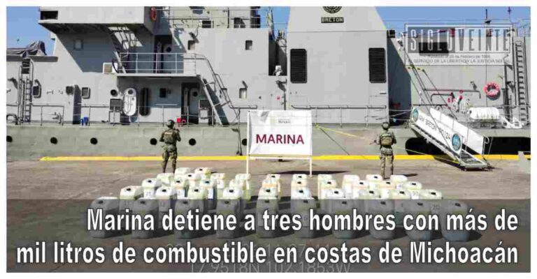 Marina detiene a tres hombres con más de mil litros de combustible en costas de Michoacán