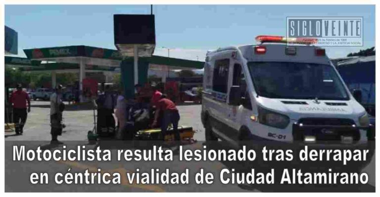 Motociclista resulta lesionado tras derrapar en céntrica vialidad de Ciudad Altamirano