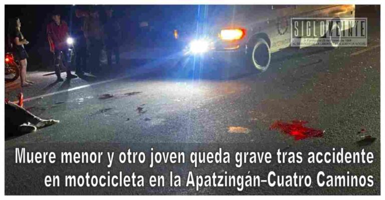 Muere menor y otro joven queda grave tras accidente en motocicleta en la Apatzingán–Cuatro Caminos
