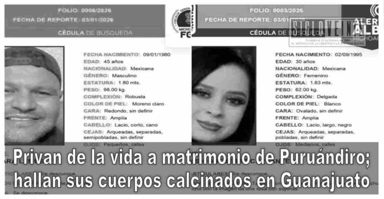 Privan de la vida a matrimonio de Puruándiro; hallan sus cuerpos calcinados en Guanajuato