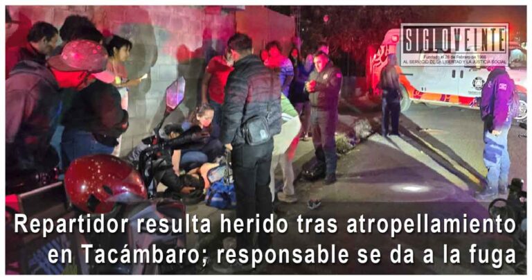 Repartidor resulta herido tras atropellamiento en Tacámbaro; responsable se da a la fuga