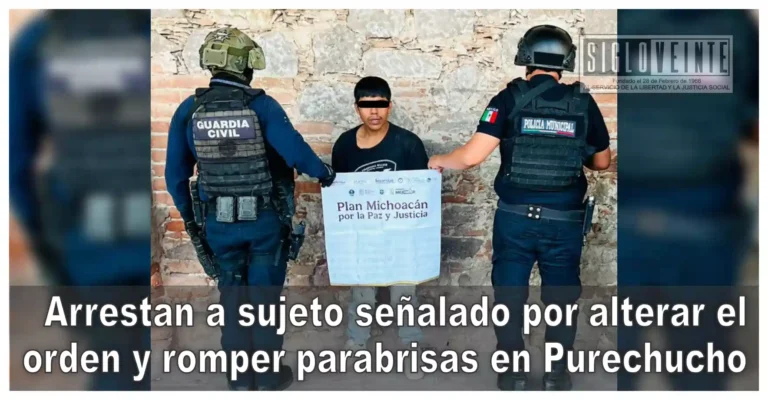 Arrestan a sujeto señalado por alterar el orden y romper parabrisas en Purechucho