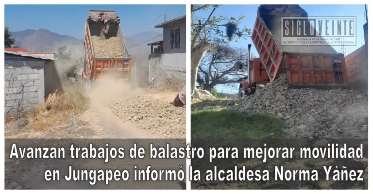 Avanzan trabajos de balastro para mejorar movilidad en Jungapeo informó la alcaldesa Norma Yáñez