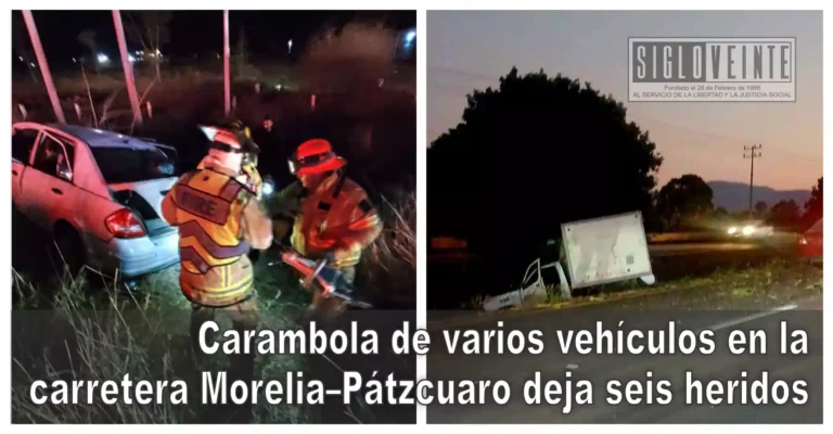 Carambola de varios vehículos en la carretera Morelia–Pátzcuaro deja seis heridos
