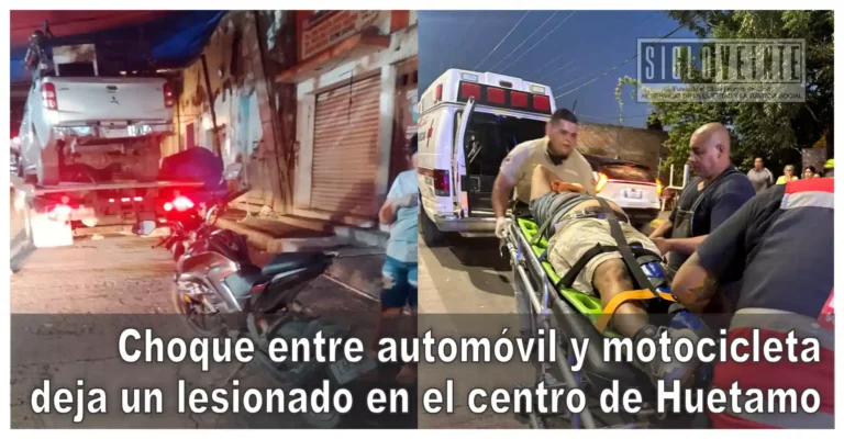 Choque entre automóvil y motocicleta deja un lesionado en el centro de Huetamo