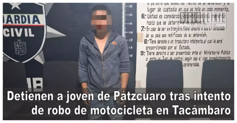 Detienen a joven de Pátzcuaro tras intento de robo de motocicleta en Tacámbaro
