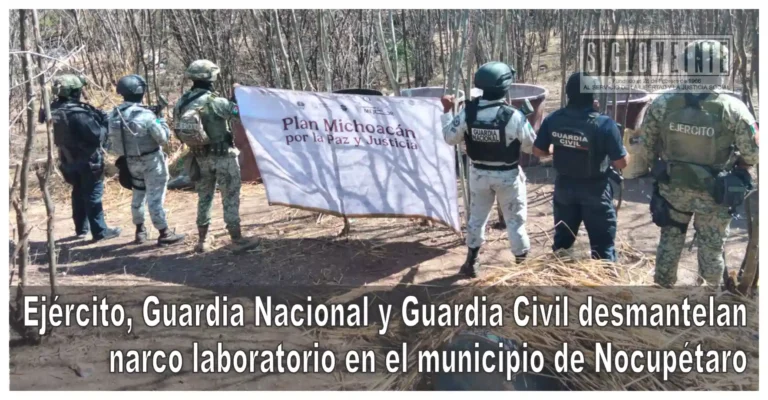 Ejército, Guardia Nacional y Guardia Civil desmantelan narco laboratorio en el municipio de Nocupétaro