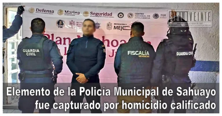 Elemento de la Policía Municipal de Sahuayo fue capturado por homicidio calificado