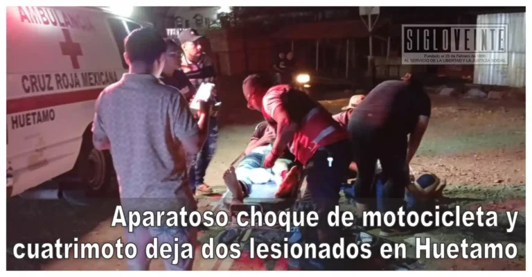 Aparatoso choque de motocicleta y cuatrimoto deja dos lesionados en Huetamo