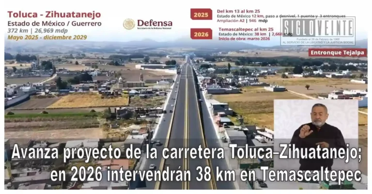 Avanza proyecto de la carretera Toluca–Zihuatanejo; en 2026 intervendrán 38 km en Temascaltepec y estará lista en diciembre de 2029