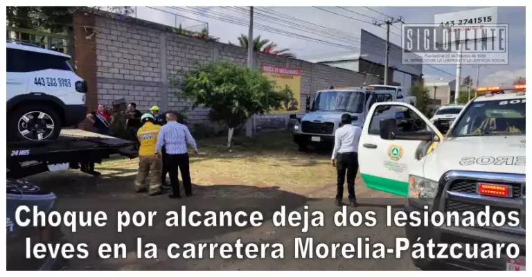 Choque por alcance deja dos lesionados leves en la carretera Morelia-Pátzcuaro
