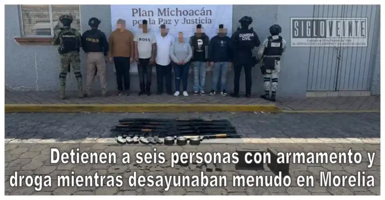 Detienen a seis personas con armamento y droga mientras desayunaban menudo en Morelia