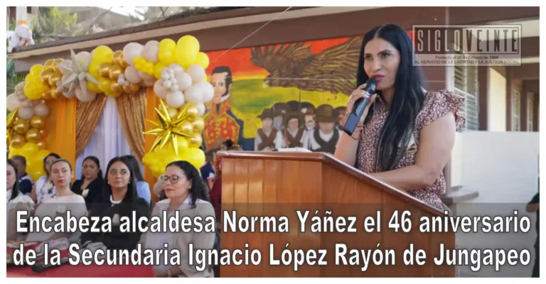 Encabeza alcaldesa Norma Yáñez el 46 aniversario de la Secundaria Ignacio López Rayón de Jungapeo
