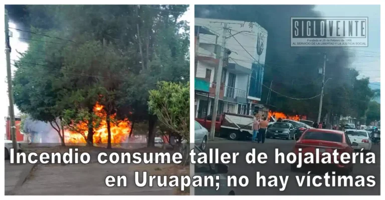 Incendio consume taller de hojalatería en Uruapan; no hay víctimas