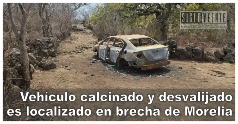 Vehículo calcinado y desvalijado es localizado en brecha de Morelia