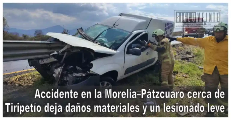 Accidente en la Morelia–Pátzcuaro cerca de Tiripetío deja daños materiales y un lesionado leve