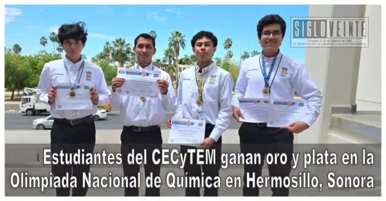 Estudiantes del CECyTEM ganan oro y plata en la Olimpiada Nacional de Química en Hermosillo, Sonora